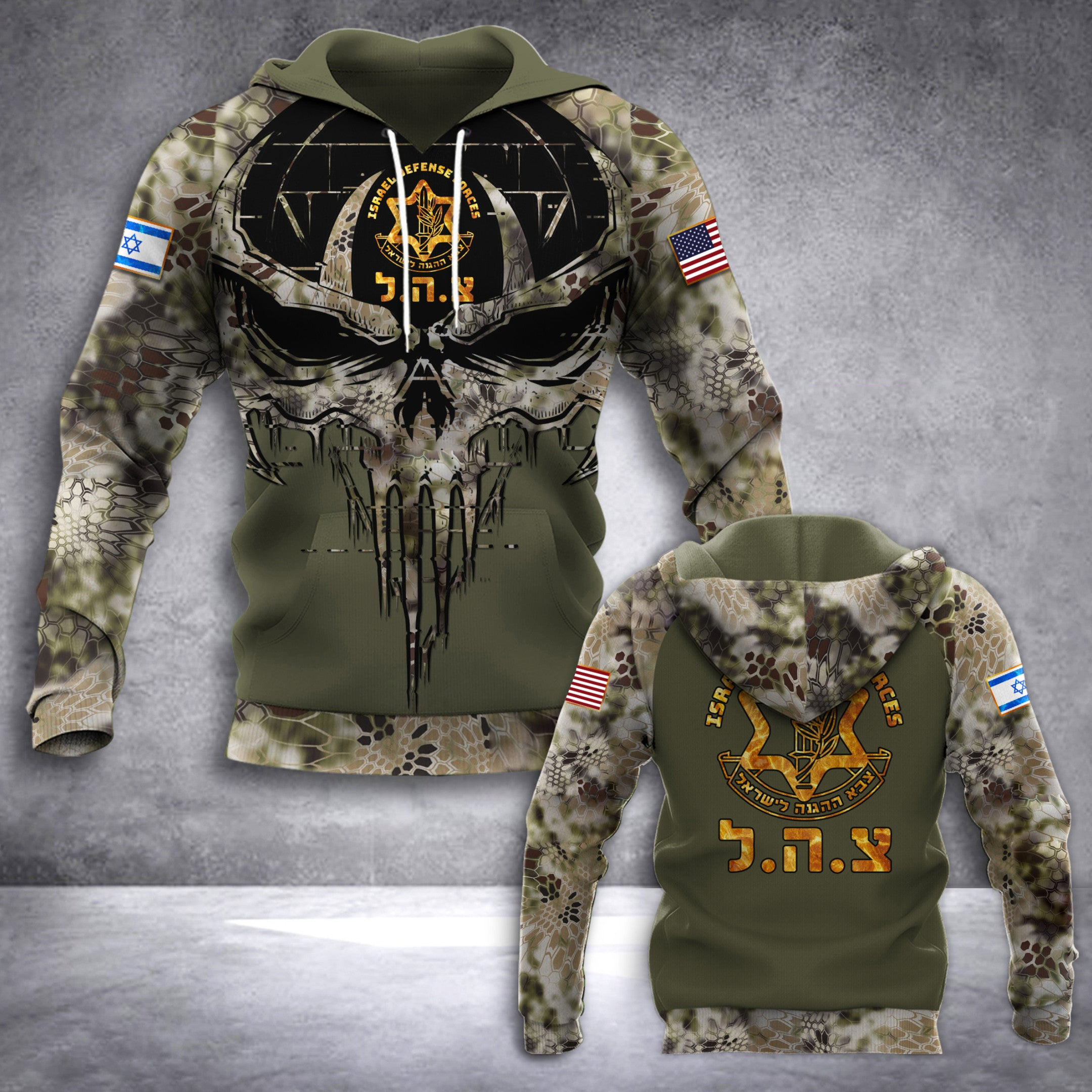 Israel Defense Forces Camo Hoodie Skull Idf American And Israeli Flag Together Apparel Israel Defense Forces Camo Hoodie Skull Idf American And Israeli Flag Together Apparel