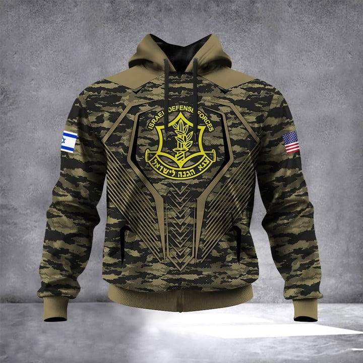 Israel Defense Forces Camo Hoodie USA Flag We Stand With Israel Strong Support Apparel Israel Defense Forces Camo Hoodie USA Flag We Stand With Israel Strong Support Apparel
