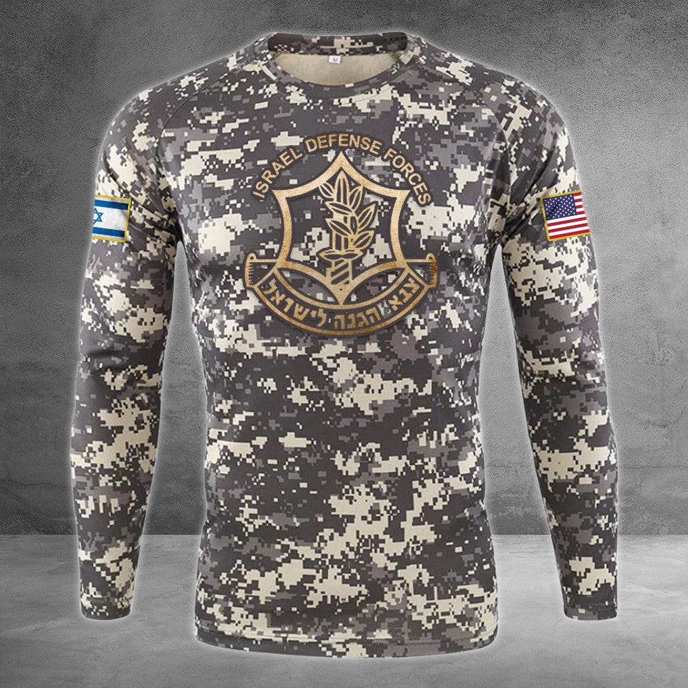 Israel Defense Forces Camo Rash Guard American I Stand With Israel Clothing IDF Sportswear Israel Defense Forces Camo Rash Guard American I Stand With Israel Clothing IDF Sportswear