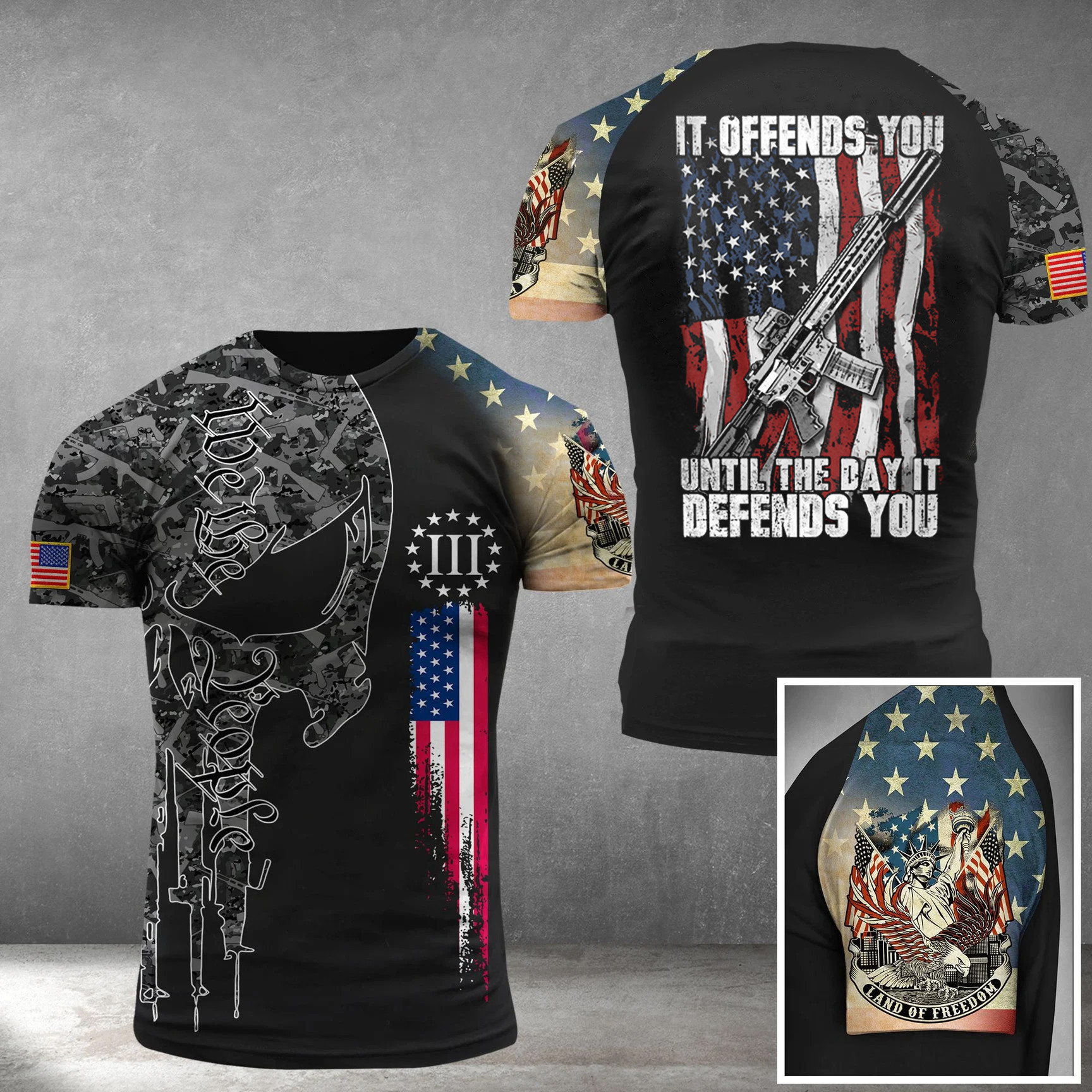 It Offends You Until The Day It Defends You Gun Shirt Vintage American Flag T-Shirt It Offends You Until The Day It Defends You Gun Shirt Vintage American Flag T-Shirt