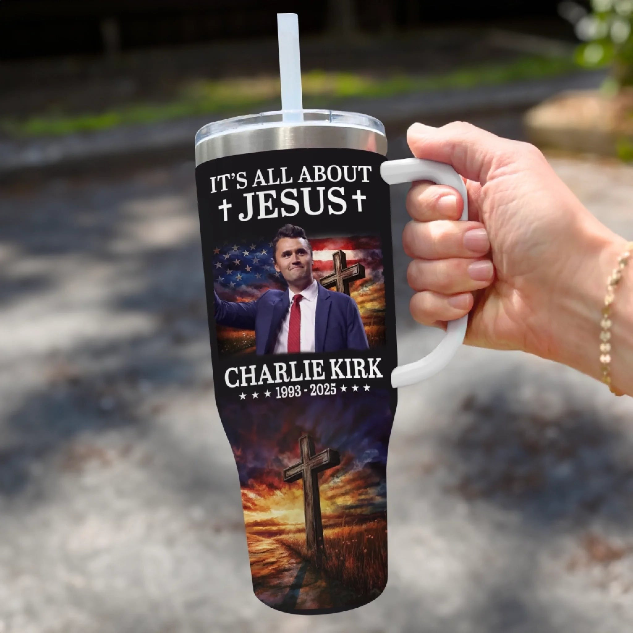 It's All About Jesus Charlie Kirk Tumbler TPUSA Merch Charlie Kirk Funeral Merch Gifts For Him It's All About Jesus Charlie Kirk Tumbler TPUSA Merch Charlie Kirk Funeral Merch Gifts For Him