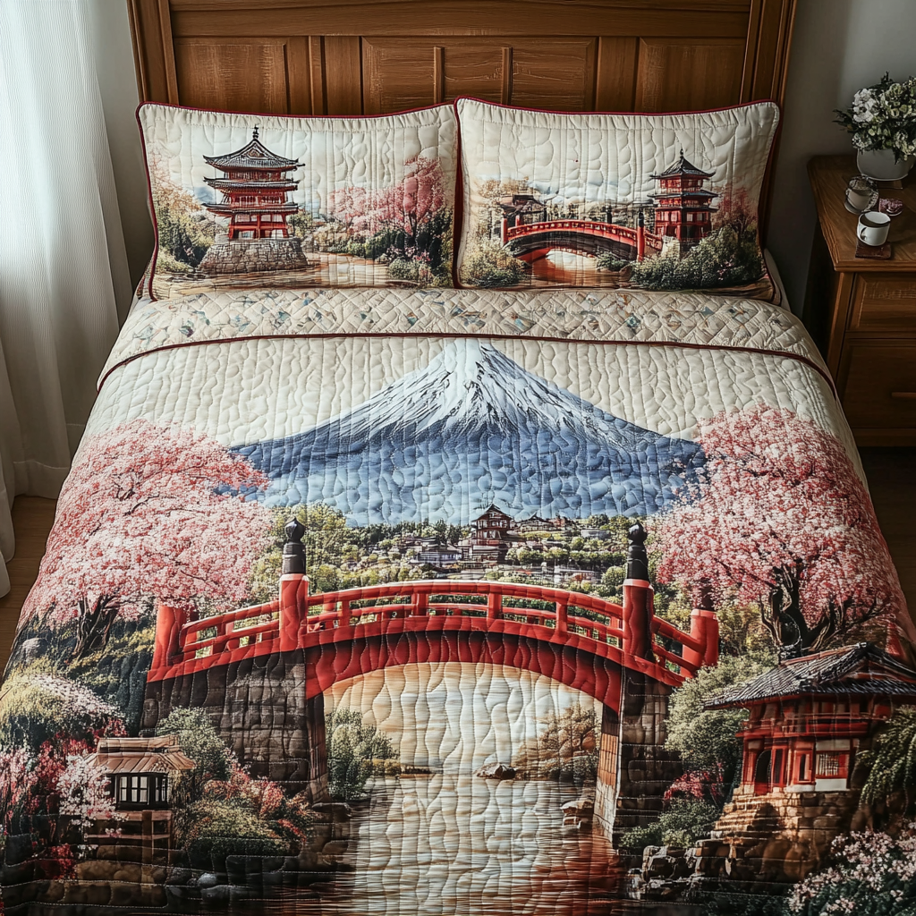 Japan Heritage Bridge Quilted Bedding Set Duvet Cover Bed Sheet Set Father And Daughter Gifts Japan Heritage Bridge Quilted Bedding Set Duvet Cover Bed Sheet Set Father And Daughter Gifts