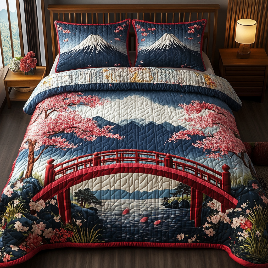 Japanese Heavenly Red Bridge Quilted Bedding Set Duvet Cover Bed Sheet Set Father Daughter Presents Japanese Heavenly Red Bridge Quilted Bedding Set Duvet Cover Bed Sheet Set Father Daughter Presents