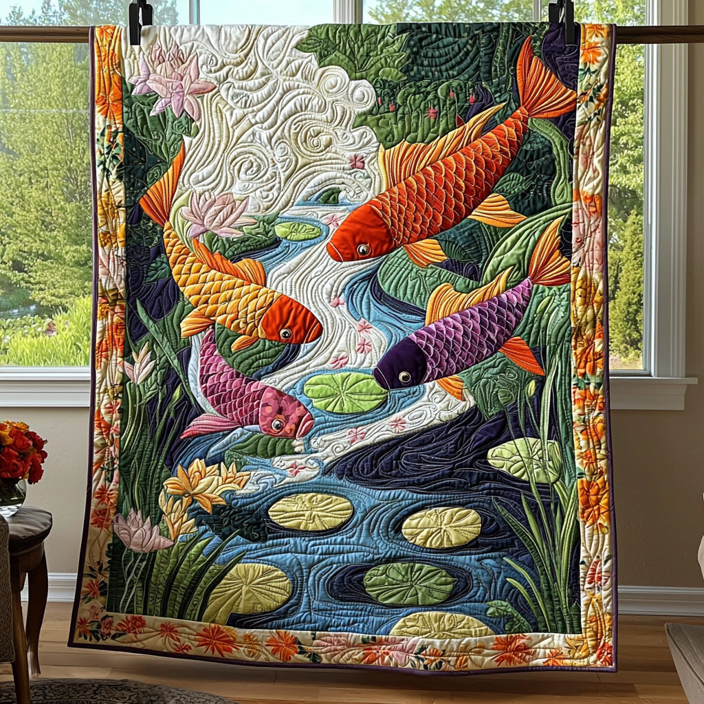 Japanese Koi Charm Quilted Blanket Nice Throw Blanket Unique Christmas Gifts For Wife