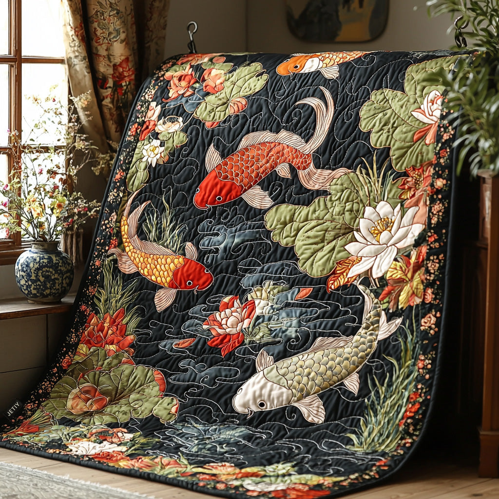 Japanese Koi Elegance Quilted Blanket Nice Throw Blanket Romantic Christmas Gifts For Wife Japanese Koi Elegance Quilted Blanket Nice Throw Blanket Romantic Christmas Gifts For Wife