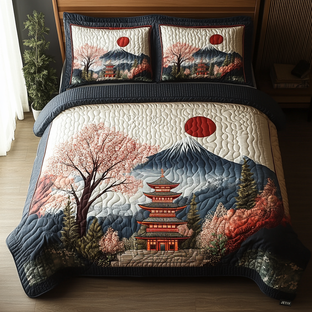 Japanese Pagoda Delight Quilted Bedding Set Duvet Cover Bed Sheet Set Daughter Presents From Mum Japanese Pagoda Delight Quilted Bedding Set Duvet Cover Bed Sheet Set Daughter Presents From Mum