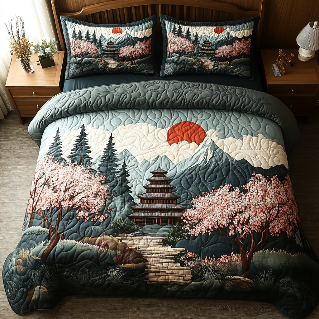 Japanese Pagoda Quilted Bedding Set Duvet Cover Bed Sheet Set Mother And Daughter Presents Japanese Pagoda Quilted Bedding Set Duvet Cover Bed Sheet Set Mother And Daughter Presents