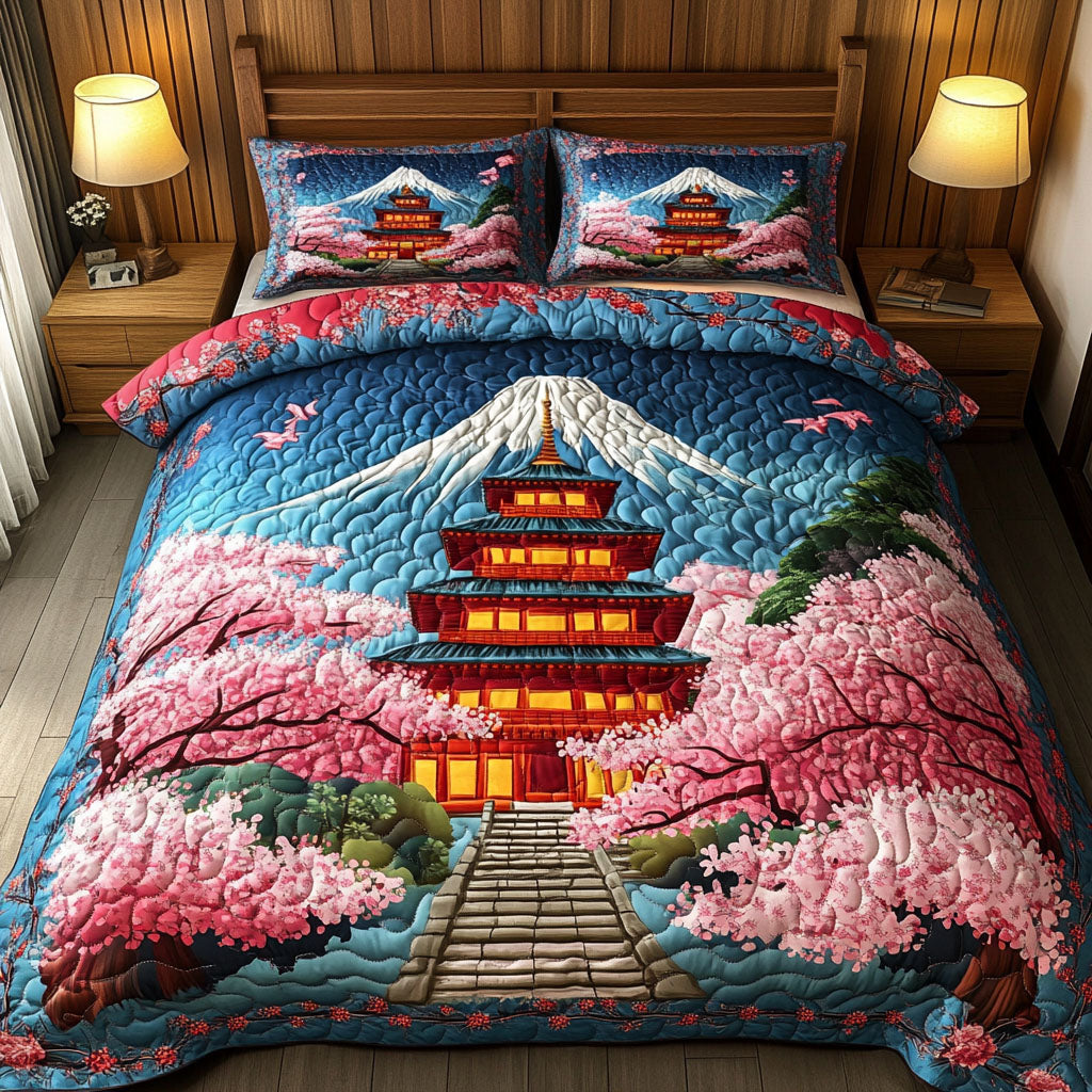Japanese Serenity Quilted Bedding Set Duvet Cover Bed Sheet Set Fuji Mountain Japanese Gift Ideas