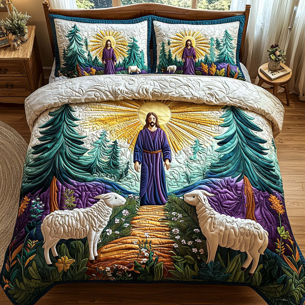 Jesus Among Forest Quilted Bedding Set Duvet Cover Merch Christian Christmas Gifts For Family Jesus Among Forest Quilted Bedding Set Duvet Cover Merch Christian Christmas Gifts For Family