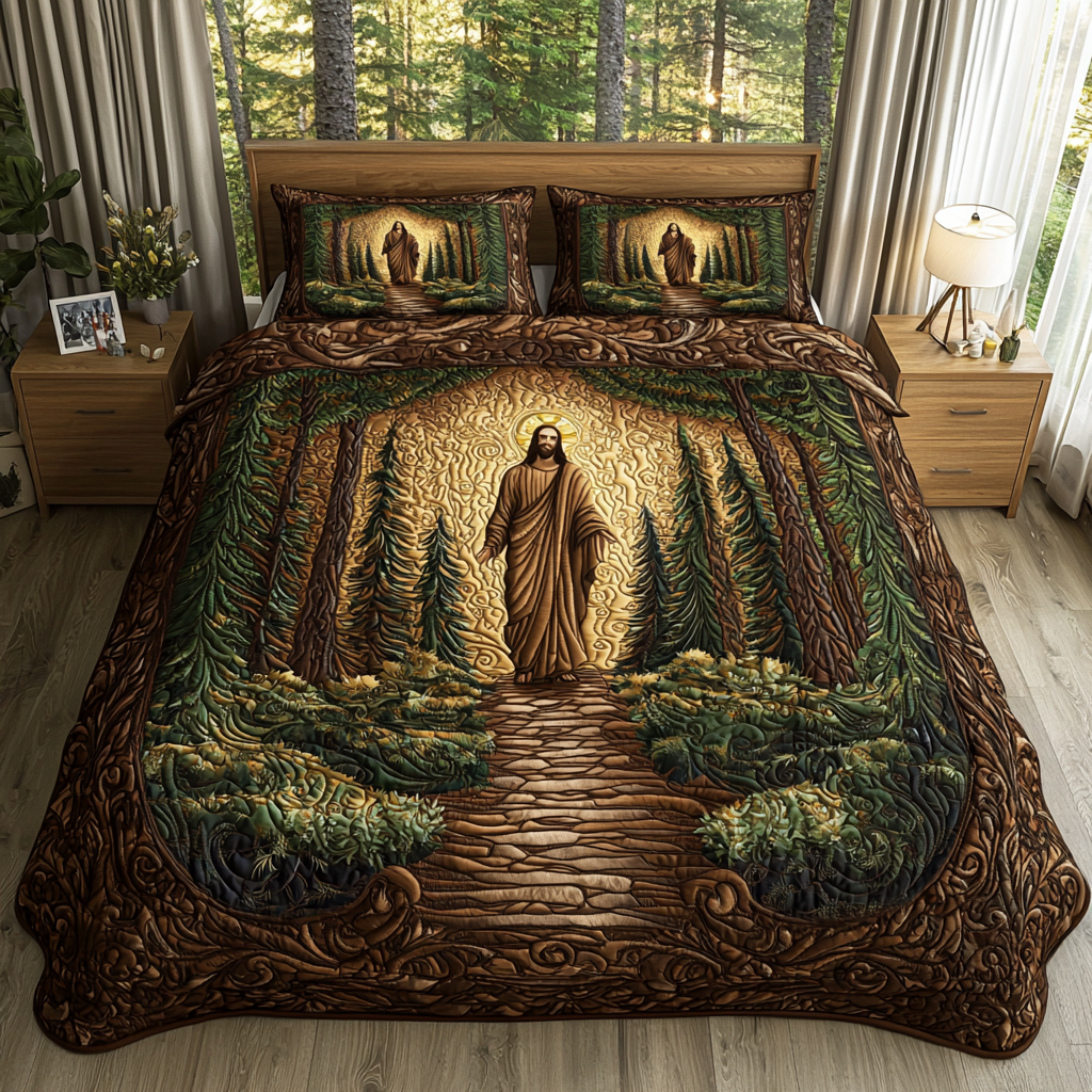 Jesus Guiding Quilted Bedding Set Duvet Cover Merch Christian Christmas Gifts For Friends