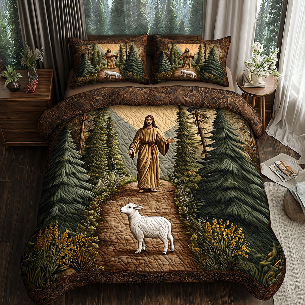 Jesus in the Forest Quilted Bedding Set Duvet Cover Merch aith Based Gifts Jesus in the Forest Quilted Bedding Set Duvet Cover Merch aith Based Gifts