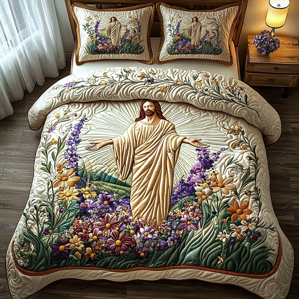 Jesus Radiates Peace Quilted Bedding Set Duvet Cover Merch Faith Gifts For Her Jesus Radiates Peace Quilted Bedding Set Duvet Cover Merch Faith Gifts For Her