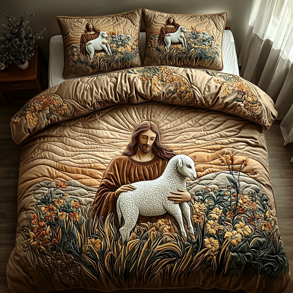 Jesus the Shepherd Quilted Bedding Set Duvet Cover Merch Christ Centered Christmas Gifts Jesus the Shepherd Quilted Bedding Set Duvet Cover Merch Christ Centered Christmas Gifts