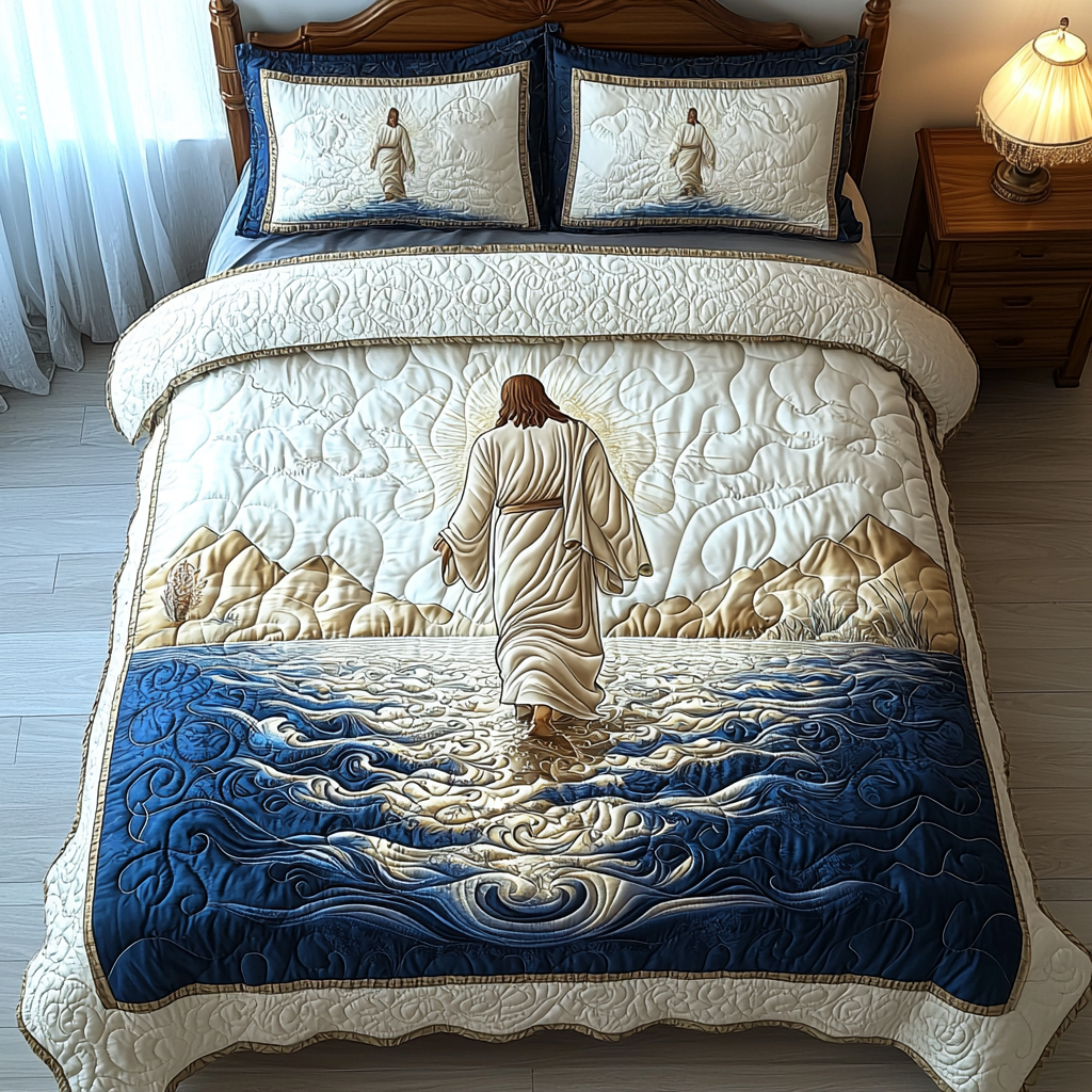 Jesus Walking on Water Quilted Bedding Set Duvet Cover Merch Christian Christmas Gifts For Dad Jesus Walking on Water Quilted Bedding Set Duvet Cover Merch Christian Christmas Gifts For Dad