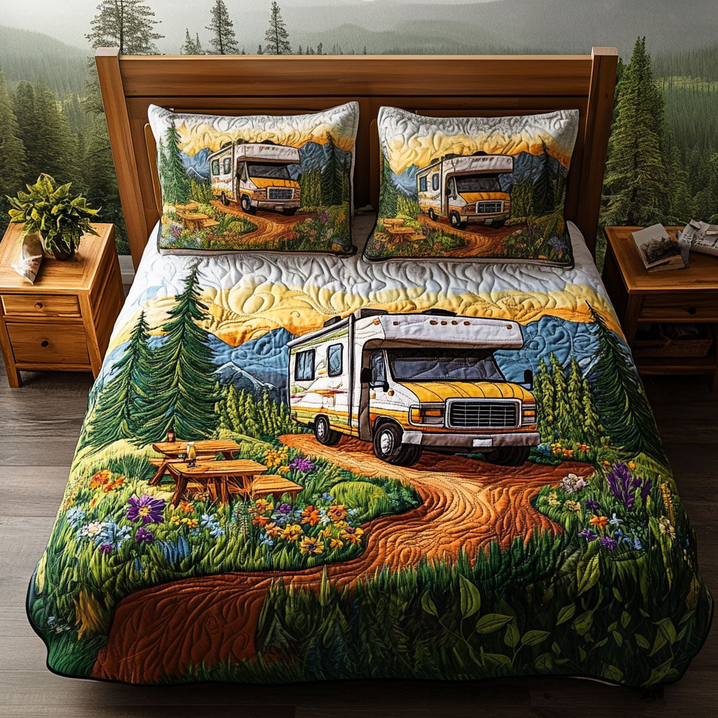 Journey Begins Quilted Bedding Set Duvet Cover Bedspread Camping Gifts Items
