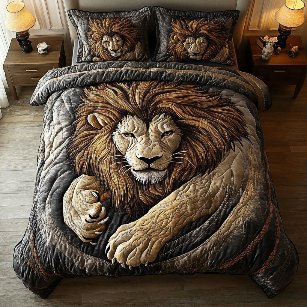 Jungle Majesty Quilted Bedding Set Duvet Cover Bedspread Best Gift For Lion Lovers Jungle Majesty Quilted Bedding Set Duvet Cover Bedspread Best Gift For Lion Lovers