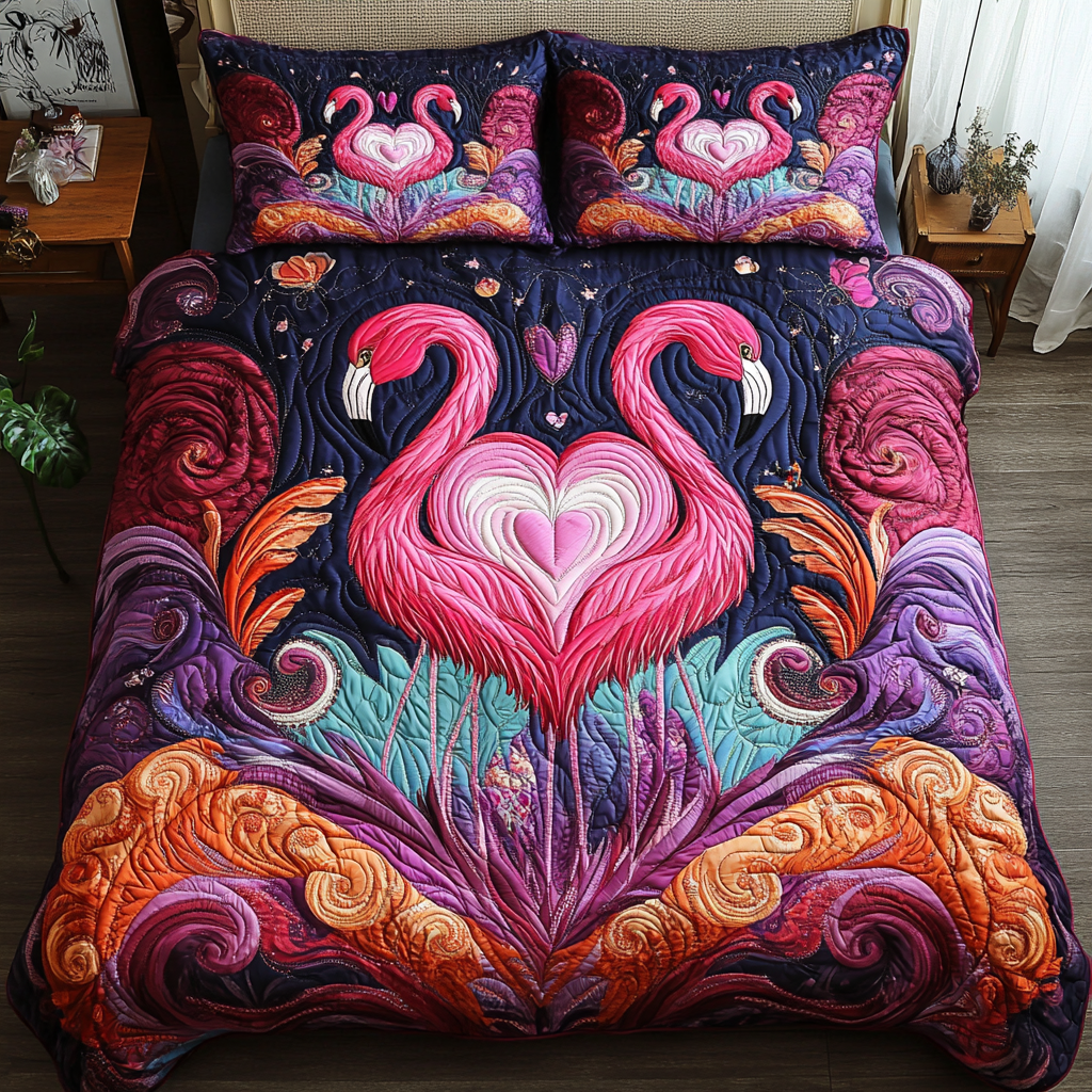 Jungle Pink Quilted Bedding Set Duvet Cover Merch Flamingo Christmas Gifts Jungle Pink Quilted Bedding Set Duvet Cover Merch Flamingo Christmas Gifts
