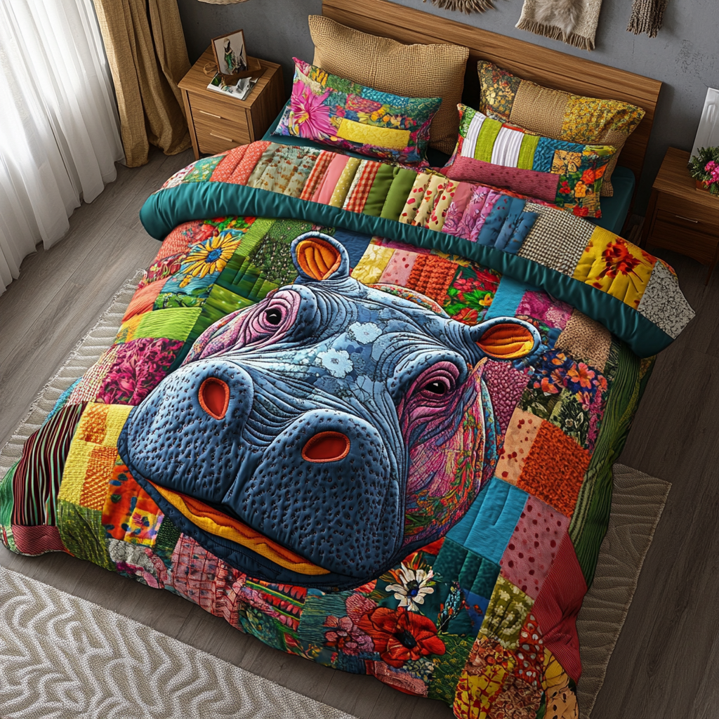 Jungle Snooze Quilted Bedding Set Duvet Cover Bedspreads Gifts For Hippo Lovers Jungle Snooze Quilted Bedding Set Duvet Cover Bedspreads Gifts For Hippo Lovers