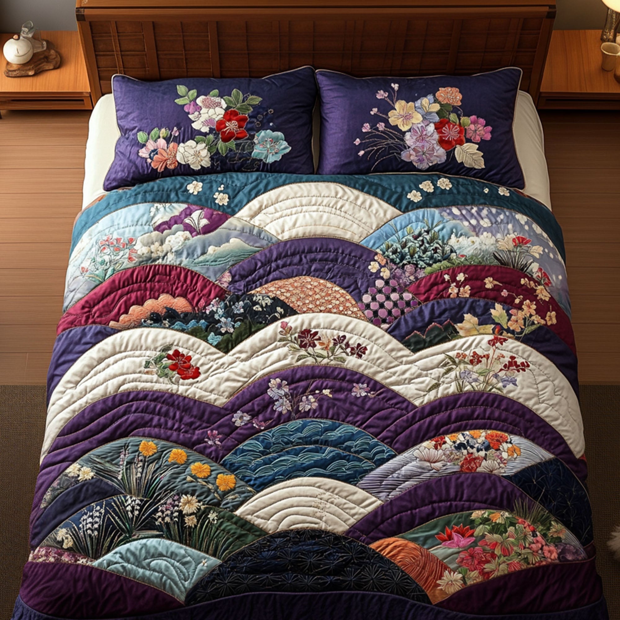 Kimonos in Bloom Quilted Bedding Set Duvet Cover Bed Sheet Set Fuji Mountain Japanese Gifts Kimonos in Bloom Quilted Bedding Set Duvet Cover Bed Sheet Set Fuji Mountain Japanese Gifts
