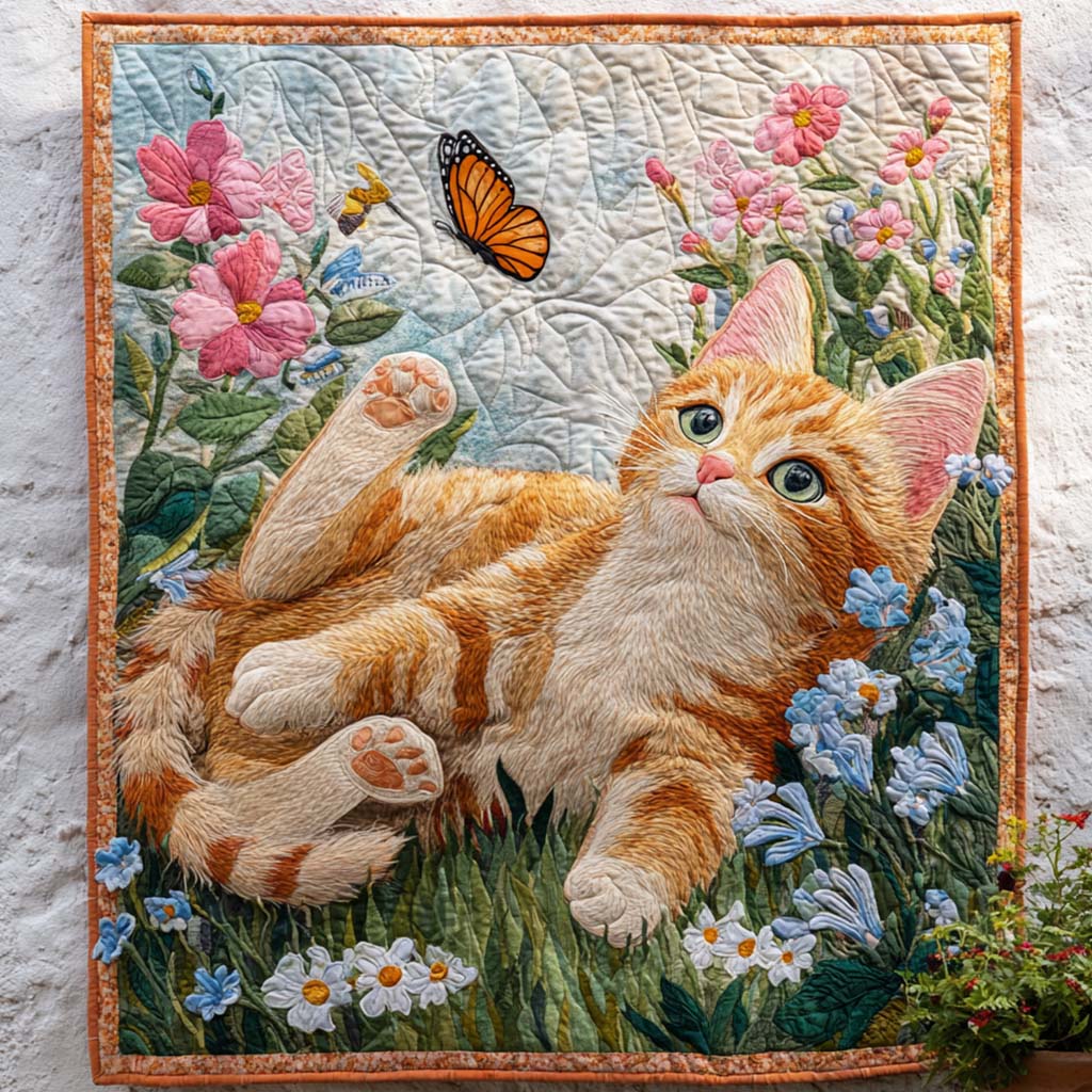 Kitty Blooms Quilted Blanket Cute Colorful Blanket Cute Cat Gifts For Cat Lovers Kitty Blooms Quilted Blanket Cute Colorful Blanket Cute Cat Gifts For Cat Lovers
