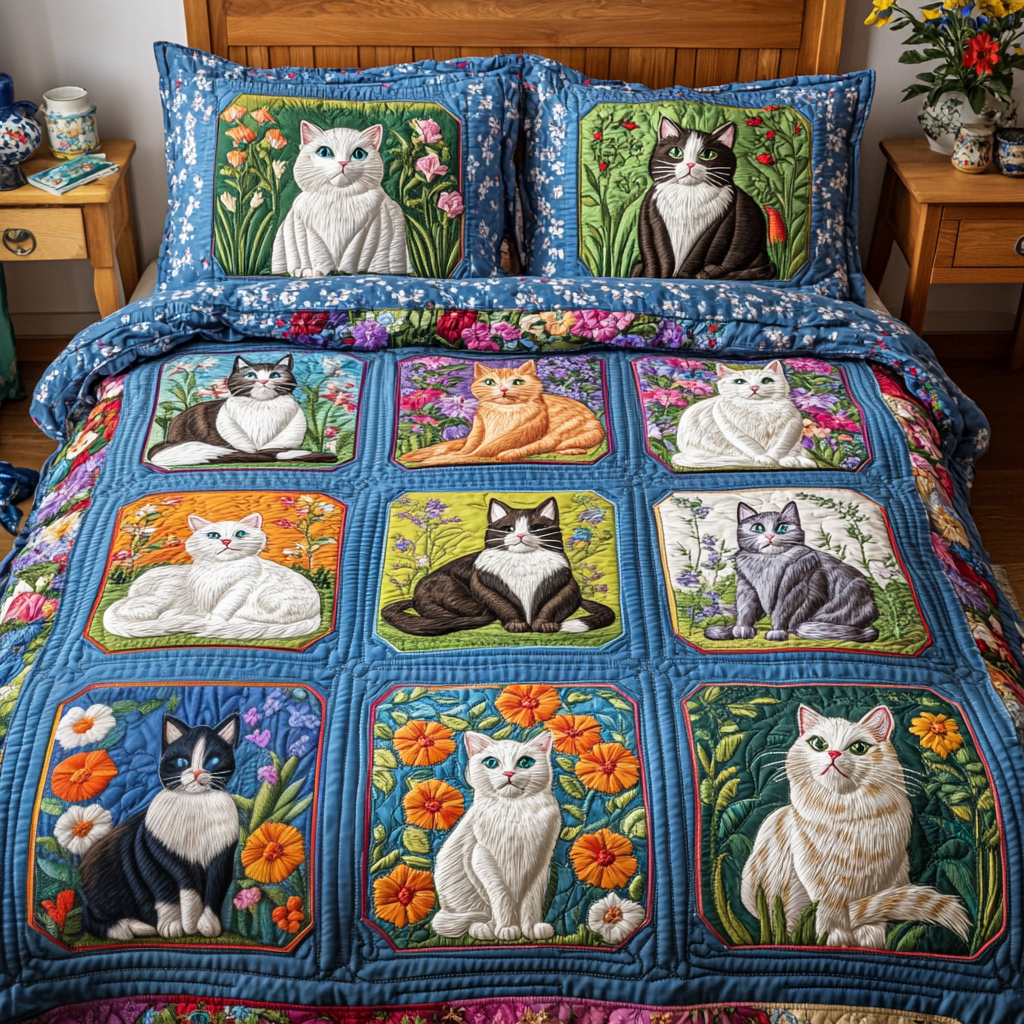 Kitty Dreams Quilted Bedding Set Duvet Cover Bed Sheet Set Gift Ideas For Cat People Kitty Dreams Quilted Bedding Set Duvet Cover Bed Sheet Set Gift Ideas For Cat People
