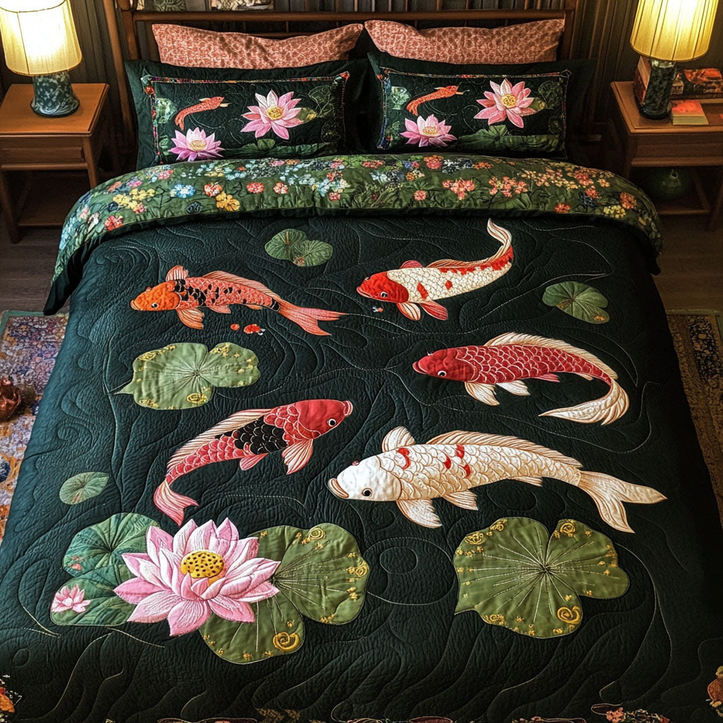 Koi Blossom Quilted Bedding Set Duvet Cover Bedspread Koi Fish Gifts For Him Koi Blossom Quilted Bedding Set Duvet Cover Bedspread Koi Fish Gifts For Him