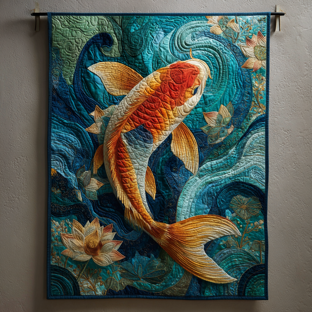 Koi Dream Quilted Blanket Cute Colorful Blanket Koi Fish Merchandise Gifts Koi Dream Quilted Blanket Cute Colorful Blanket Koi Fish Merchandise Gifts