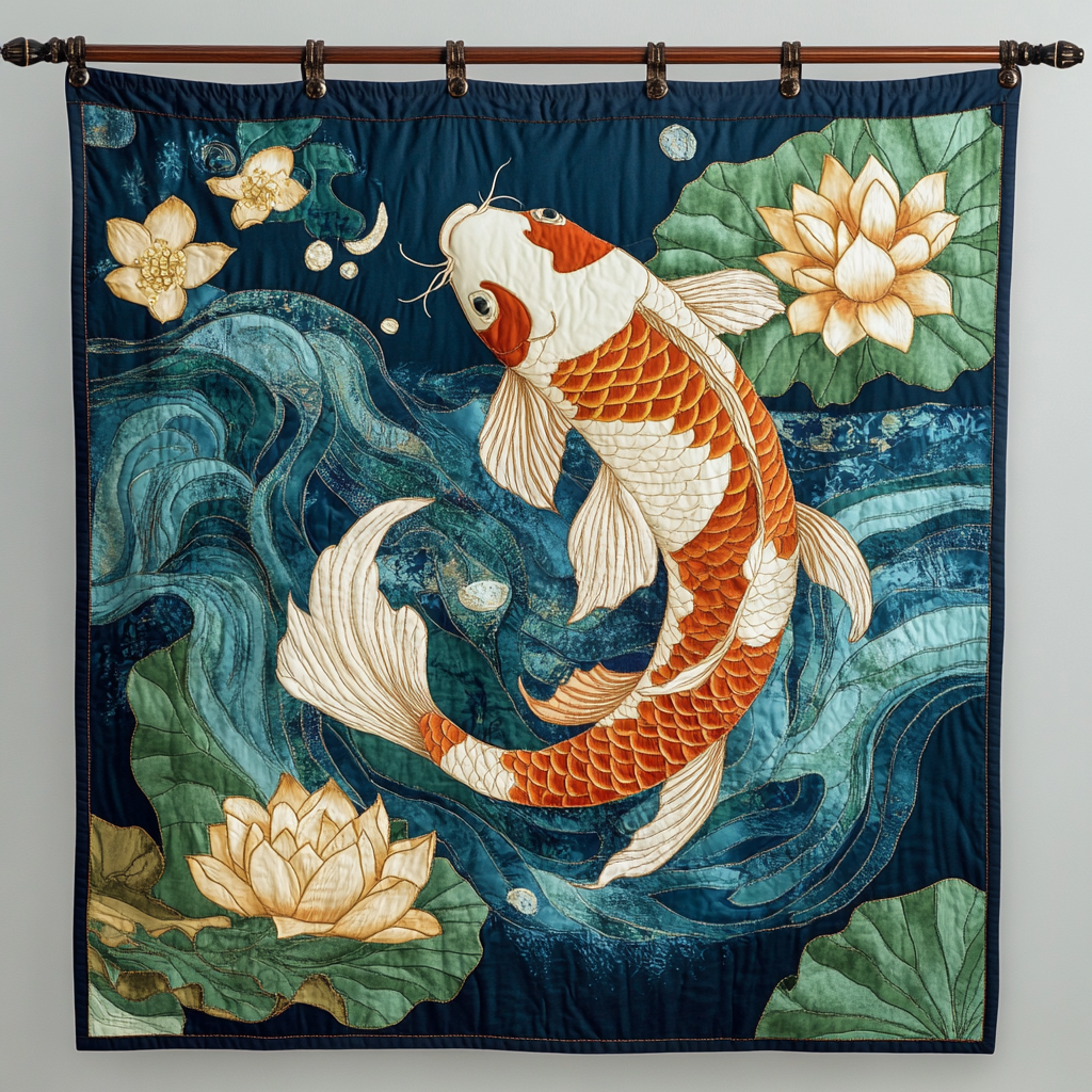 Koi Essence Quilted Blanket Cute Colorful Blanket Koi Fish Merchandise Items Koi Essence Quilted Blanket Cute Colorful Blanket Koi Fish Merchandise Items