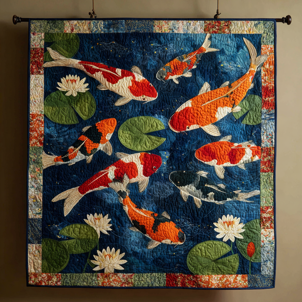 Koi Flow Quilted Blanket Cute Colorful Blanket Koi Fish Merchandise
