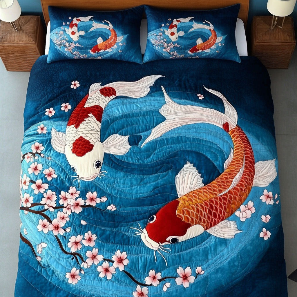 Koi Garden Quilted Bedding Set Duvet Cover Bedspread Gifts For Koi Lovers Koi Garden Quilted Bedding Set Duvet Cover Bedspread Gifts For Koi Lovers