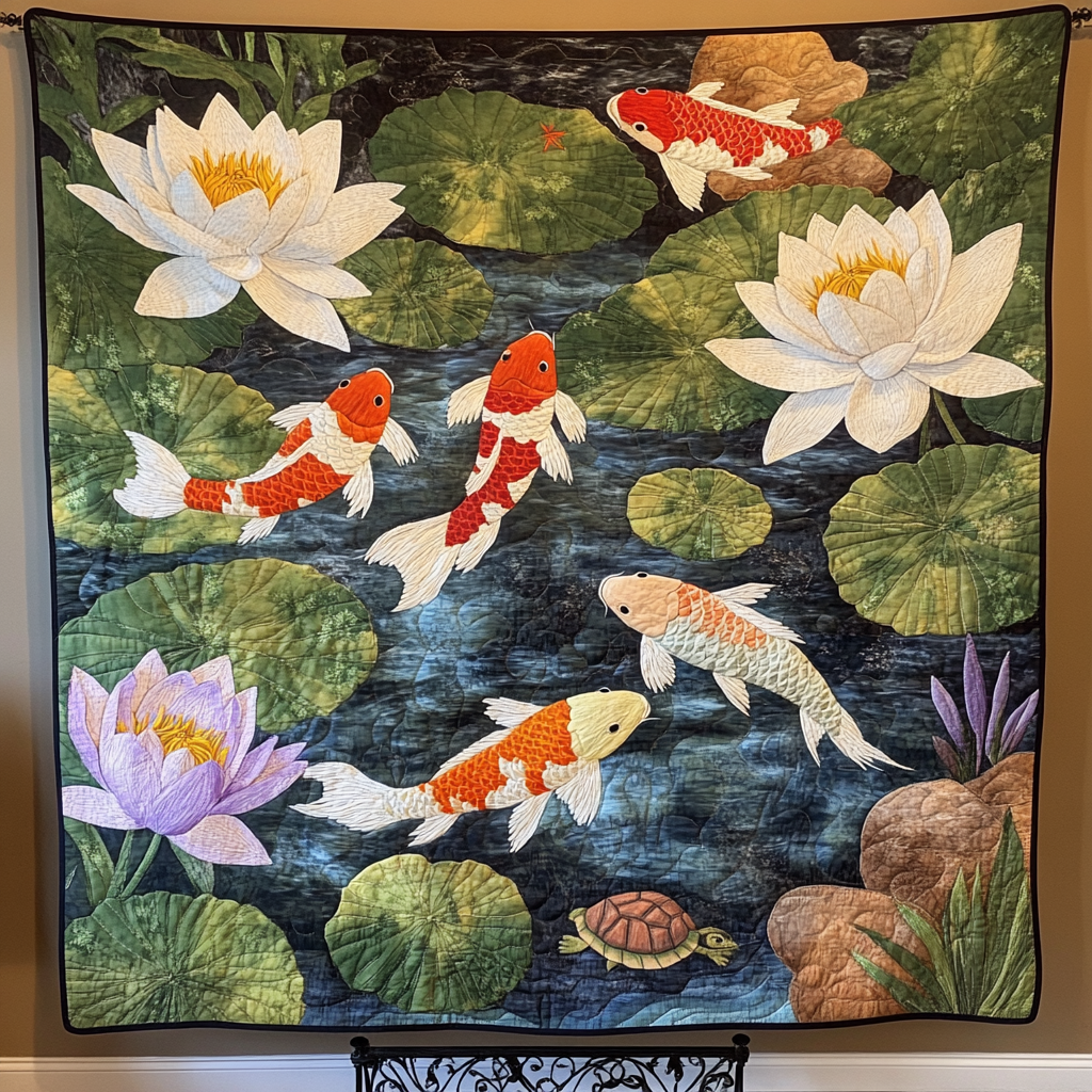 Koi Garden Quilted Blanket Cute Colorful Blanket Koi Fish Presents Koi Garden Quilted Blanket Cute Colorful Blanket Koi Fish Presents