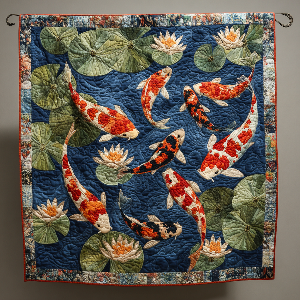 Koi Reflection Quilted Blanket Cute Colorful Blanket Koi Birthday Gifts Koi Reflection Quilted Blanket Cute Colorful Blanket Koi Birthday Gifts