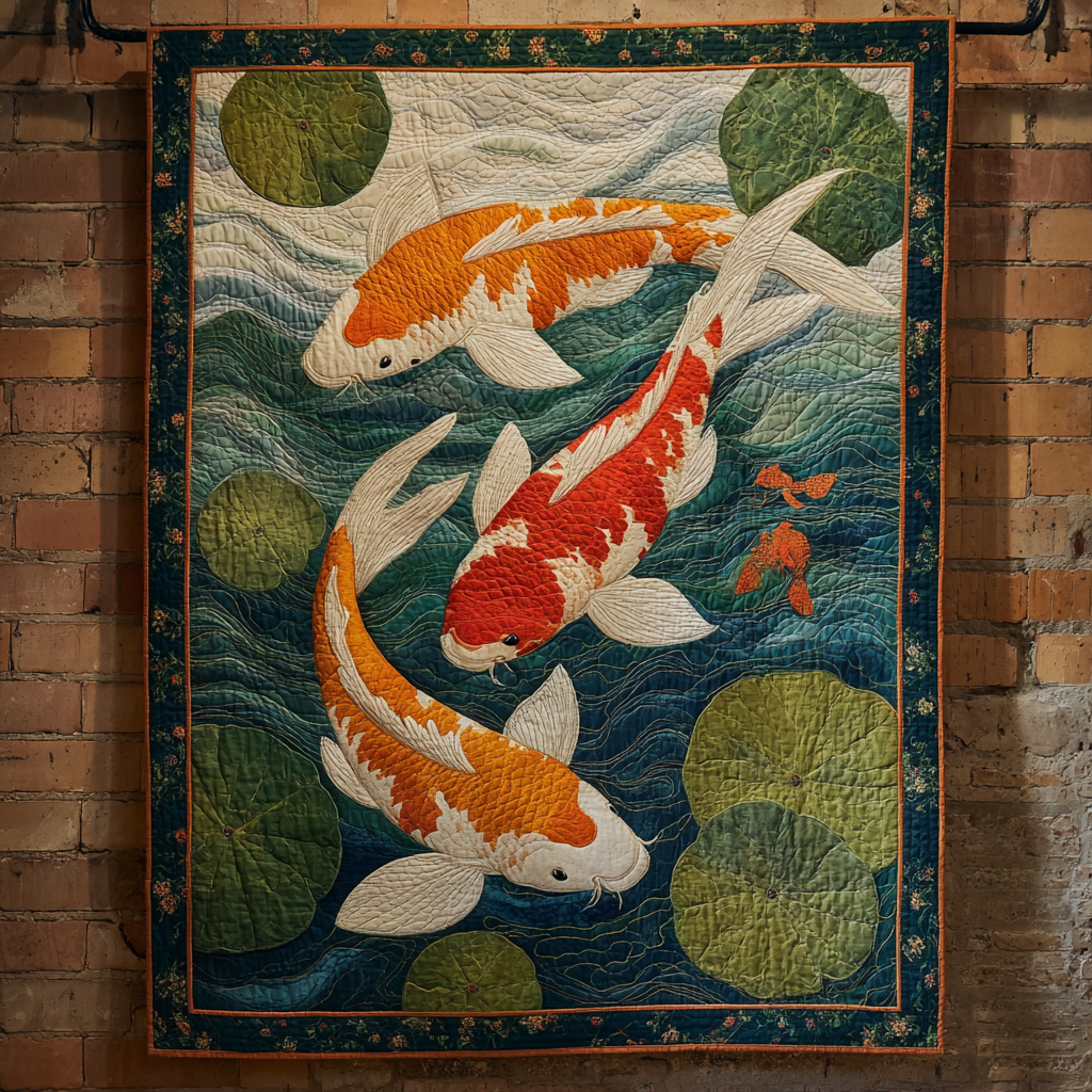 Koi Serenity Quilted Blanket Cute Colorful Blanket Koi Fish Gifts For Him