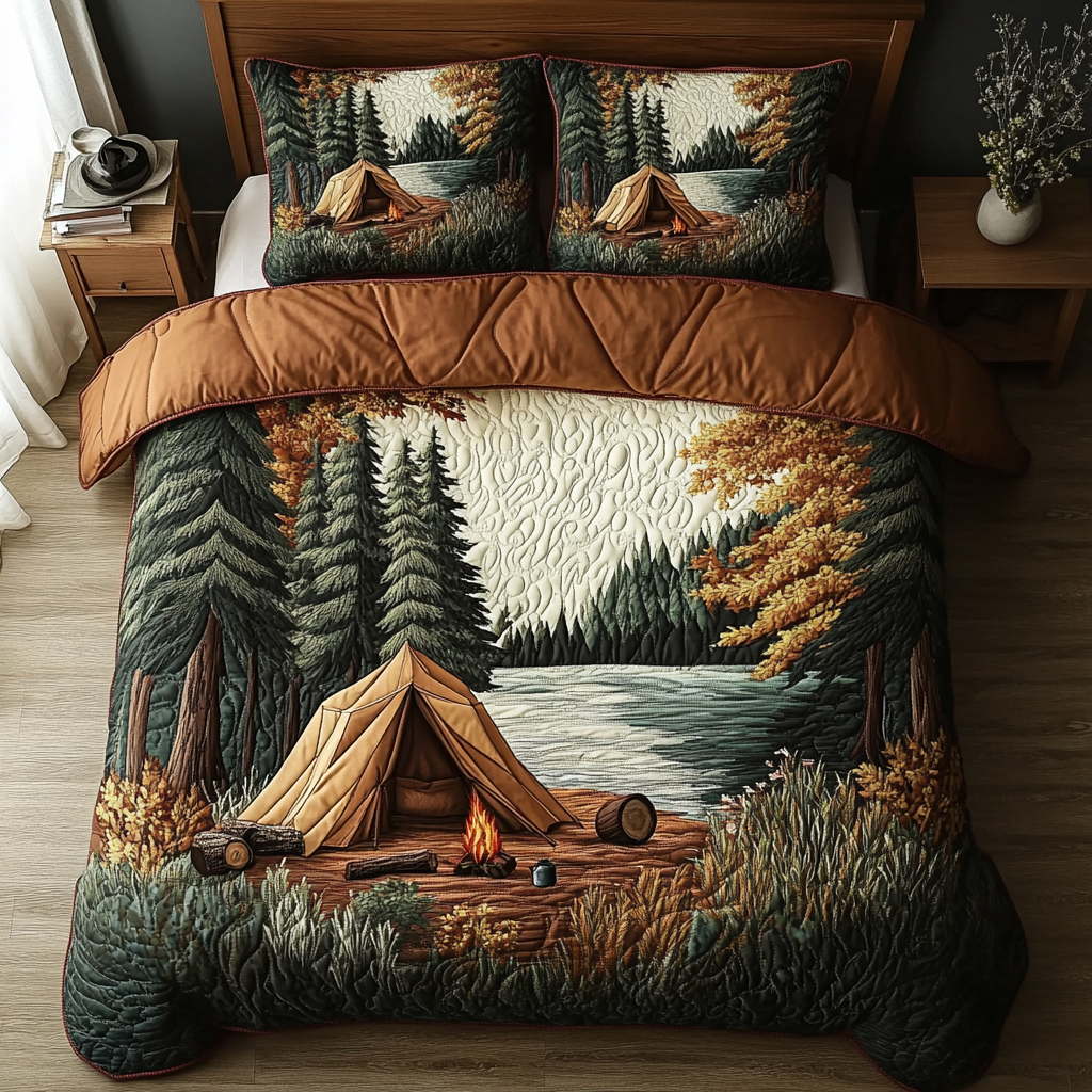 Lake Lodge Quilted Bedding Set Duvet Cover Merch Camping Gifts Fathers Day