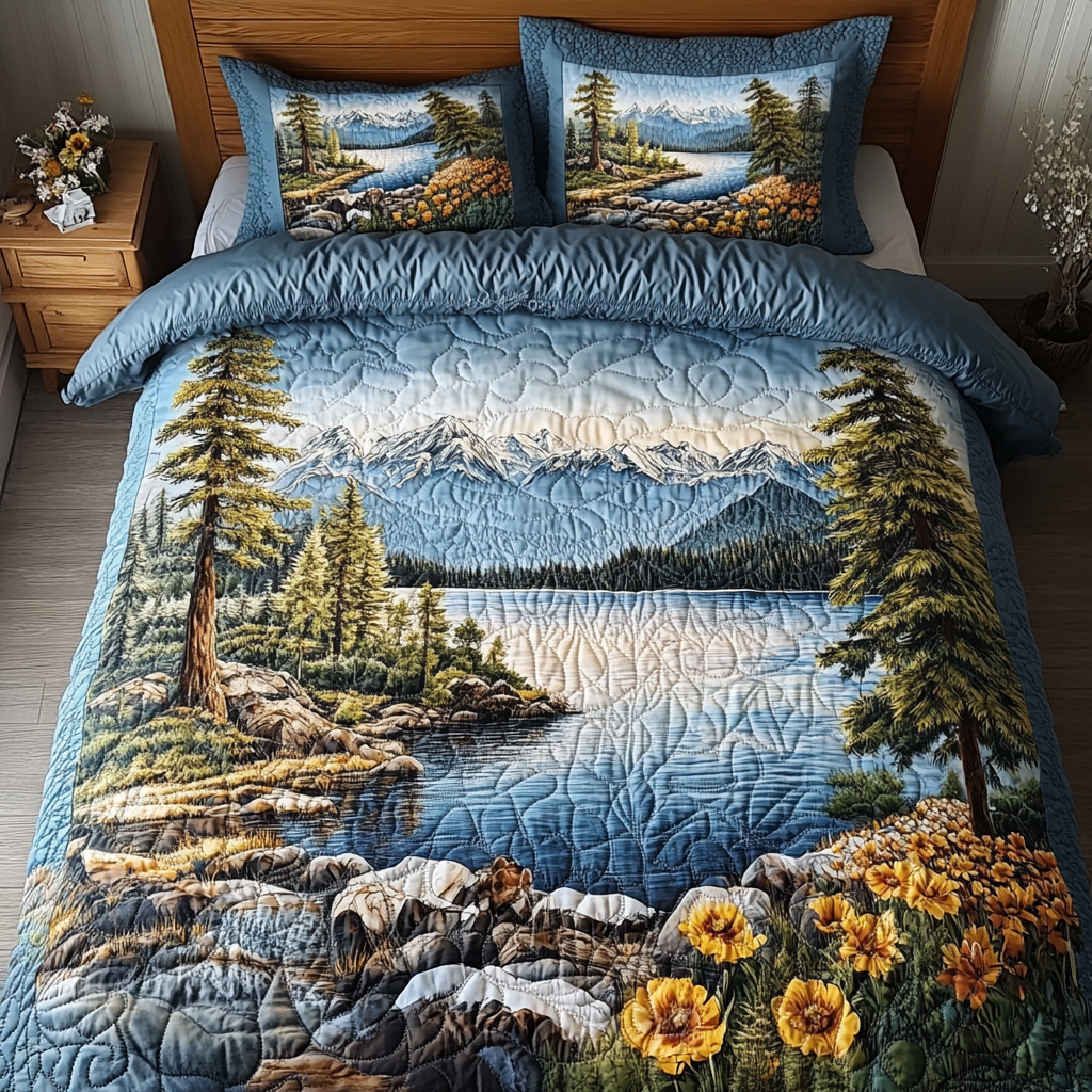 Lakeside View Quilted Bedding Set Duvet Cover Bedspread Presents For Grandmas Birthday