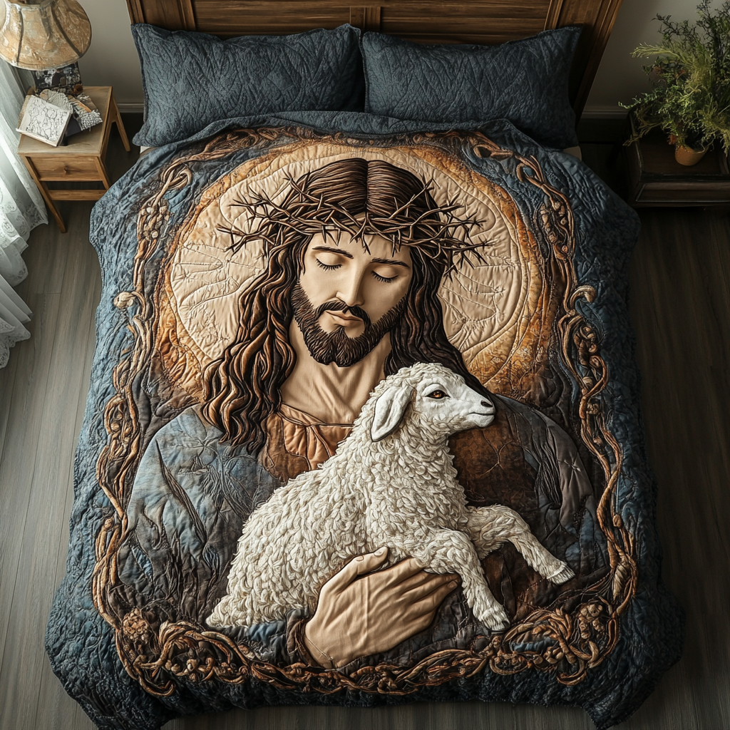 Lamb Shelter Quilted Bedding Set Duvet Cover Merch Faith Based Gifts