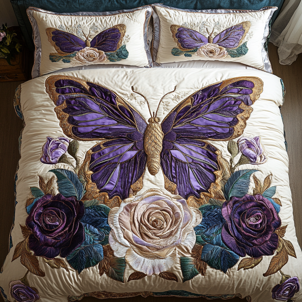 Lavender Bloom Quilted Bedding Set Duvet Cover Bed Sheet Set Butterfly Gifts For Grandma Lavender Bloom Quilted Bedding Set Duvet Cover Bed Sheet Set Butterfly Gifts For Grandma
