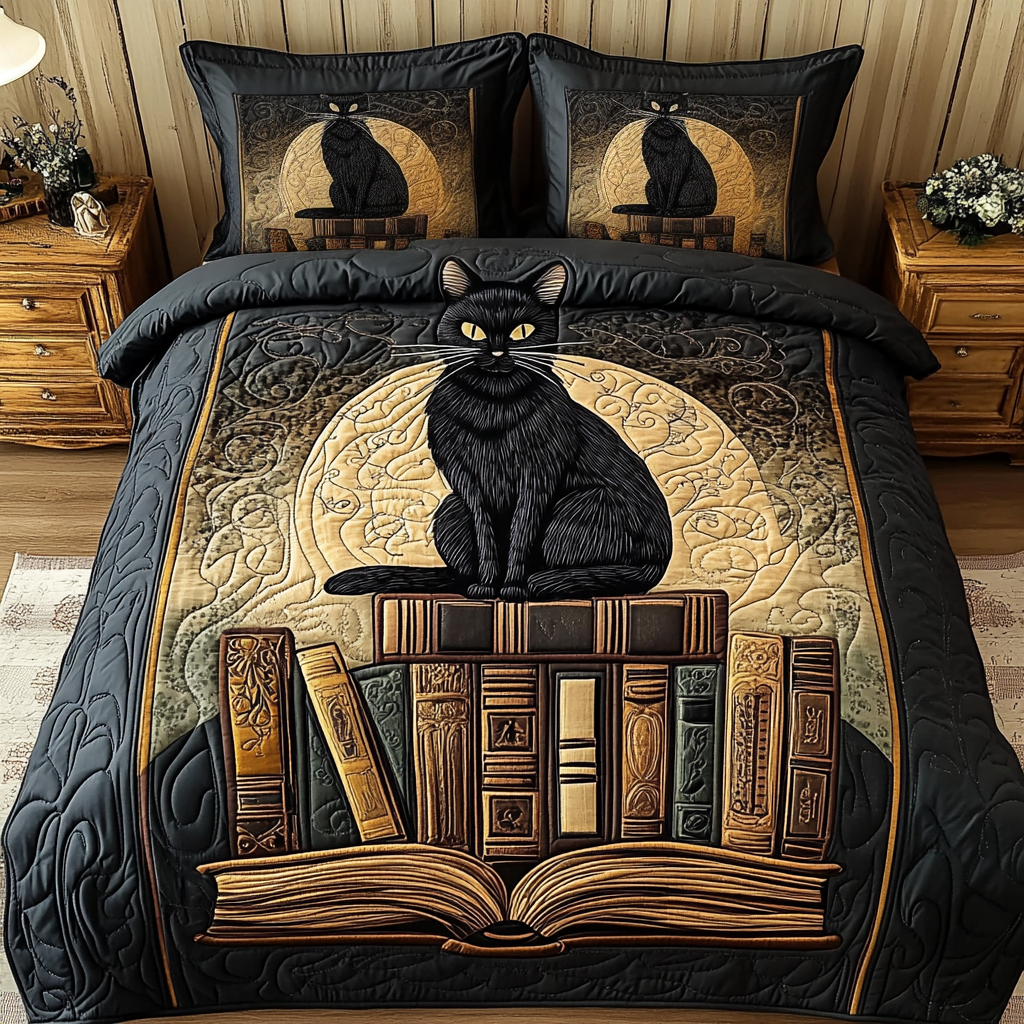 Lazy Pages Quilted Bedding Set Duvet Cover Bedspread Cat Love Gifts