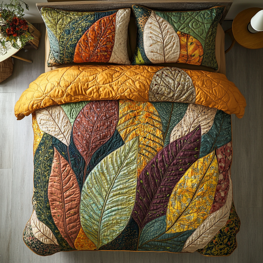 Leaf Breeze Quilted Bedding Set Duvet Cover Merch Best Family Presents For Christmas