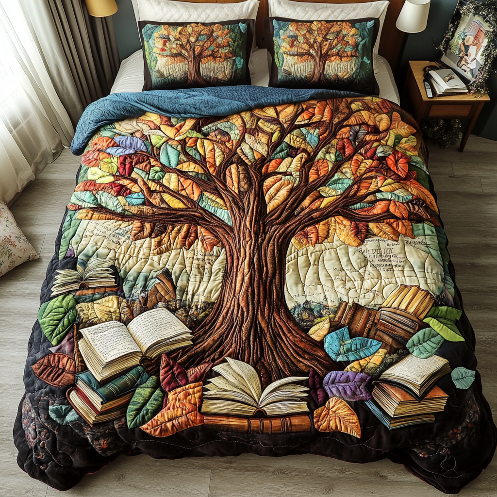 Leaf Library Quilted Bedding Set Duvet Cover Bedspreads Gifts For Book Worm Leaf Library Quilted Bedding Set Duvet Cover Bedspreads Gifts For Book Worm