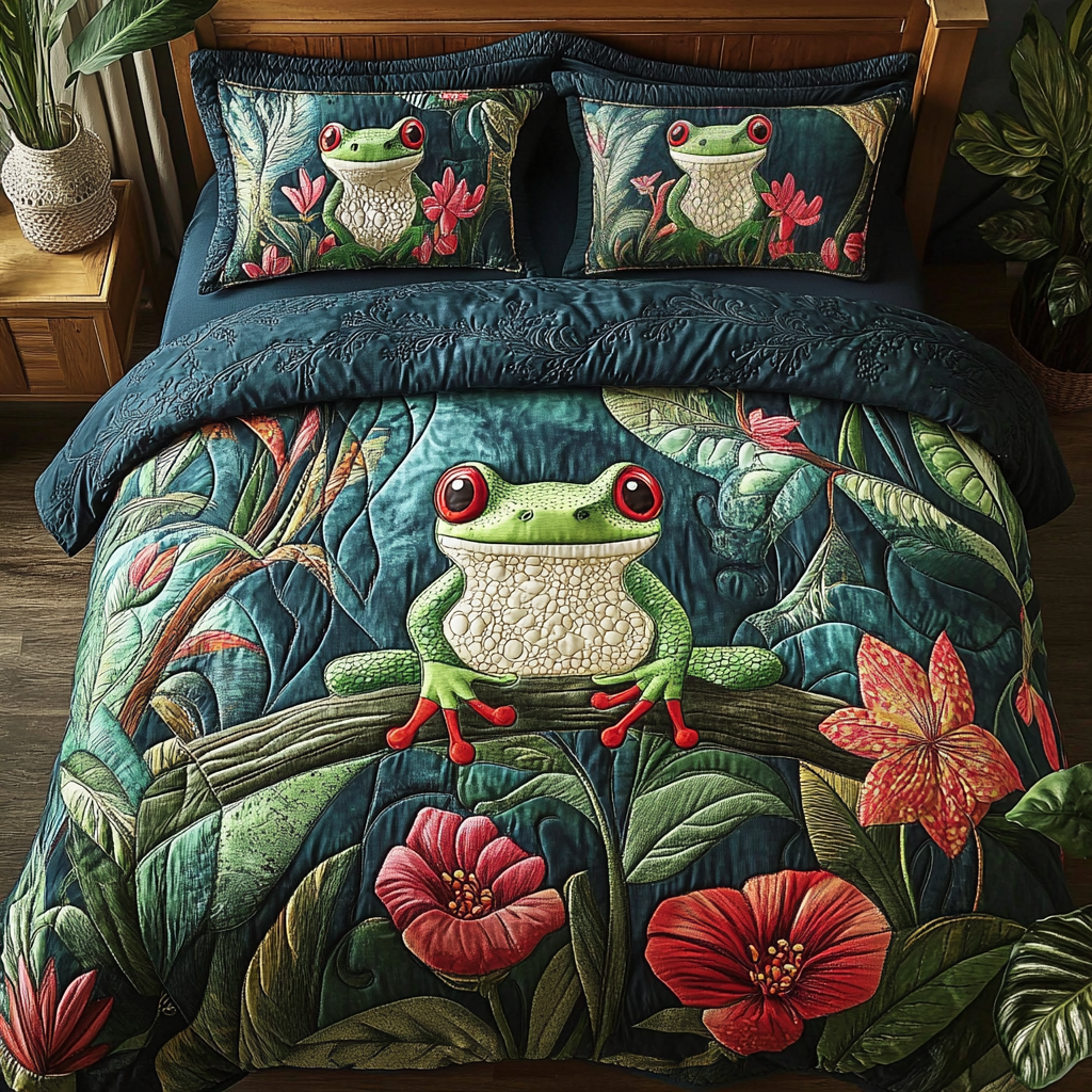 Leap Magic Quilted Bedding Set Duvet Cover Bed Sheet Set Frog Gifts For Men