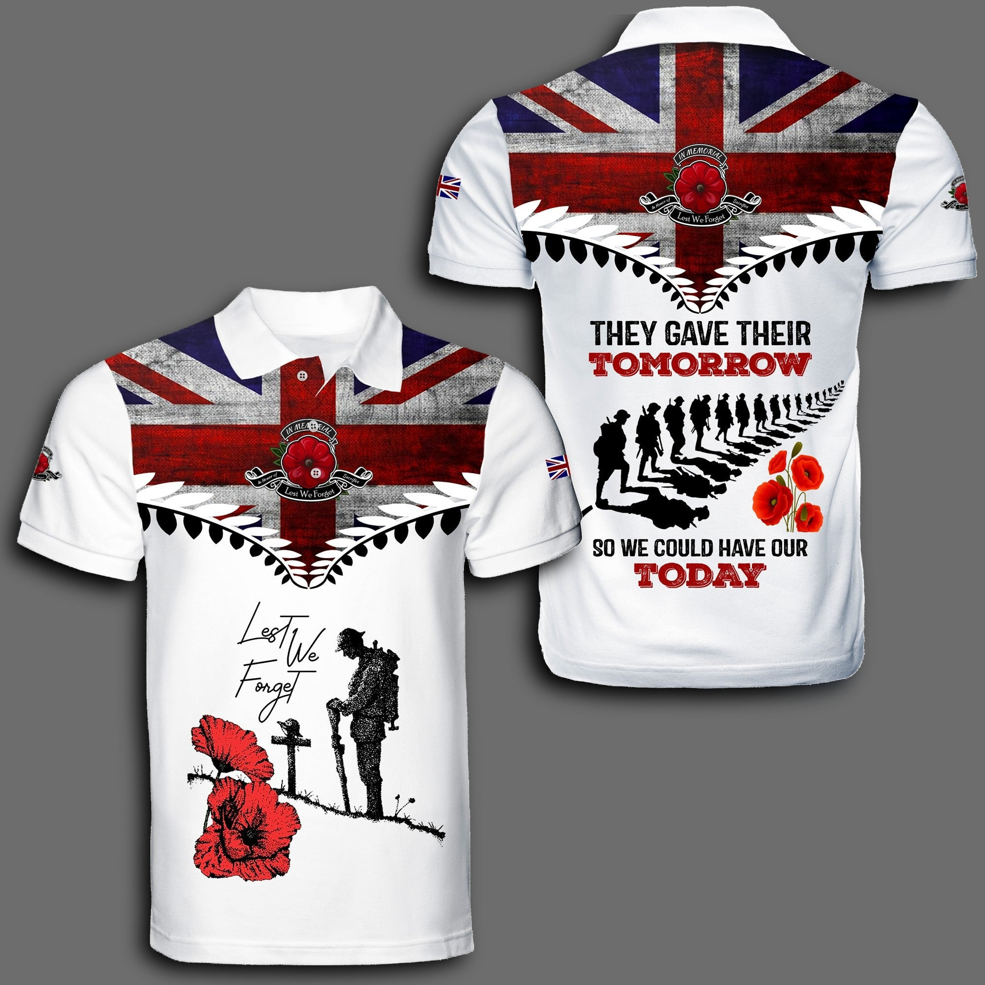 Lest We Forget UK Flag Veteran Polo Shirt British Veteran Remember Clothing Lest We Forget UK Flag Veteran Polo Shirt British Veteran Remember Clothing