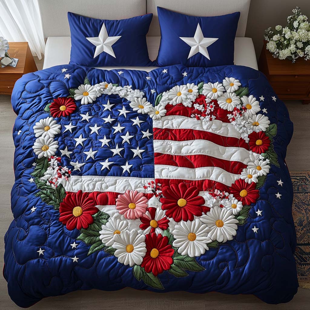 Liberty Blossom Quilted Bedding Set Duvet Cover Bedspreads Patriotic Themed Gifts Liberty Blossom Quilted Bedding Set Duvet Cover Bedspreads Patriotic Themed Gifts
