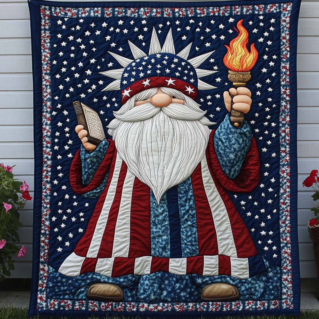 Liberty Gnome Quilted Blanket Cute Colorful Blanket 4Th Of July Party Gifts Liberty Gnome Quilted Blanket Cute Colorful Blanket 4Th Of July Party Gifts