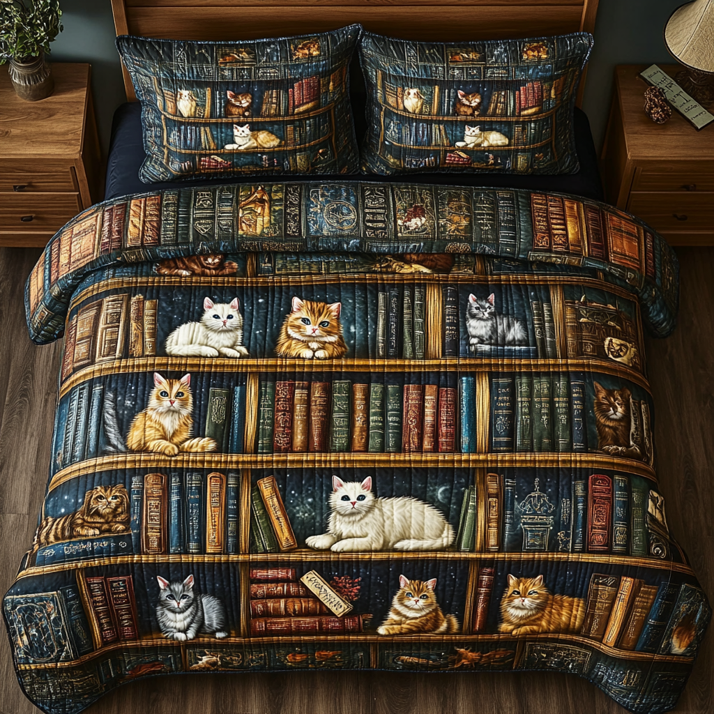 Library Cats Quilted Bedding Set Duvet Cover Bedspread Cat Gifts For Cat Lovers Library Cats Quilted Bedding Set Duvet Cover Bedspread Cat Gifts For Cat Lovers