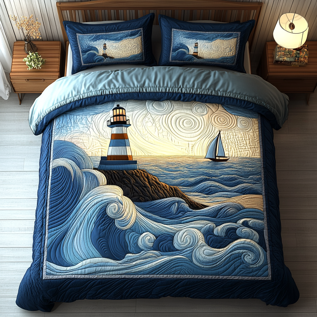 Lighthouse Glow Quilted Bedding Set Duvet Cover Bed Sheet Set Lighthouse Themed Gifts Lighthouse Glow Quilted Bedding Set Duvet Cover Bed Sheet Set Lighthouse Themed Gifts