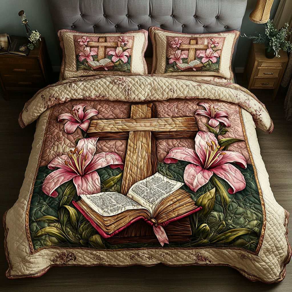 Lily Cross Quilted Bedding Set Duvet Cover Bed Sheet Set Faith Based Gifts For Her Lily Cross Quilted Bedding Set Duvet Cover Bed Sheet Set Faith Based Gifts For Her