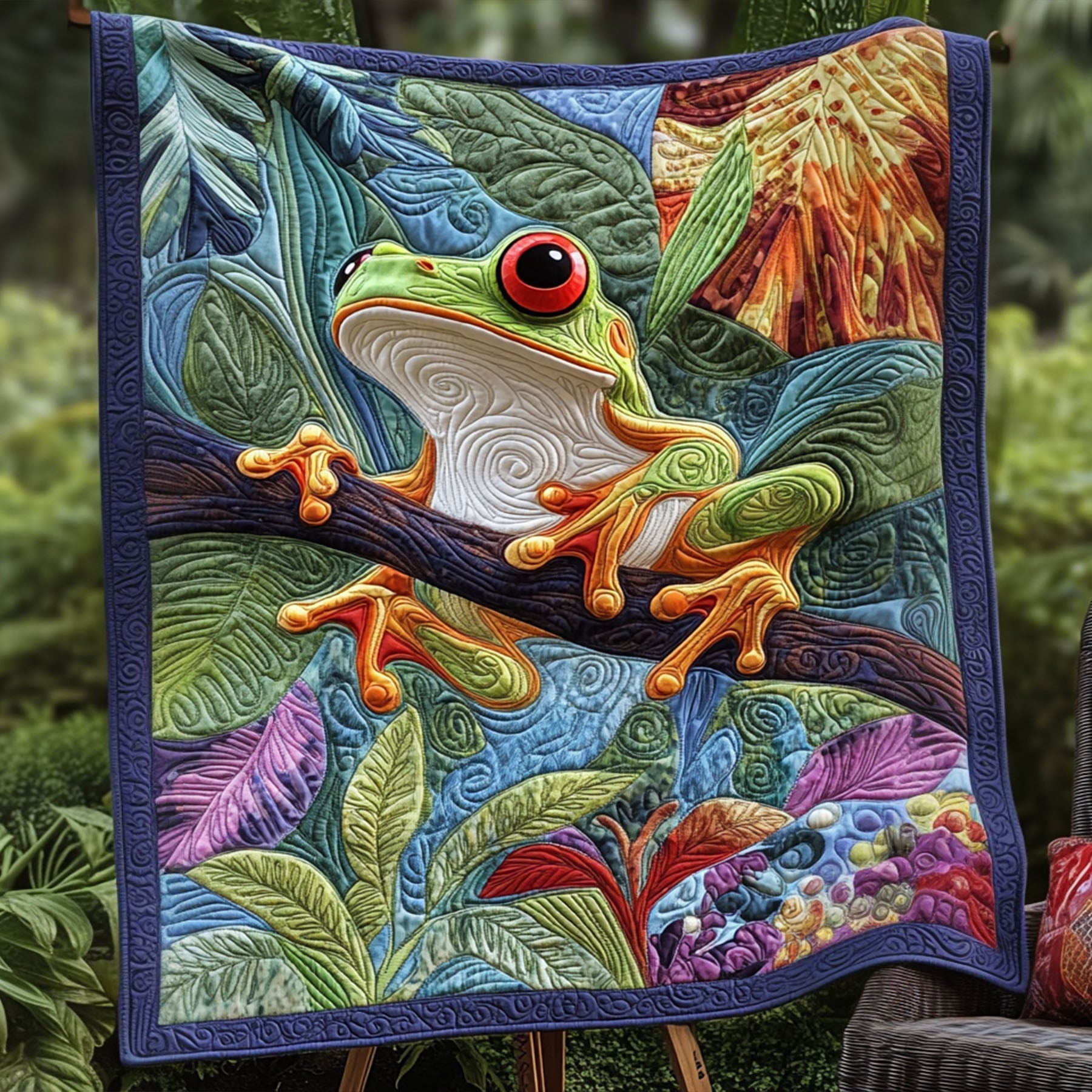 Lily Pad Wonderland Quilted Blanket Cute Colorful Blanket Funny Frog Gifts Mushroom Lily Pad Wonderland Quilted Blanket Cute Colorful Blanket Funny Frog Gifts Mushroom