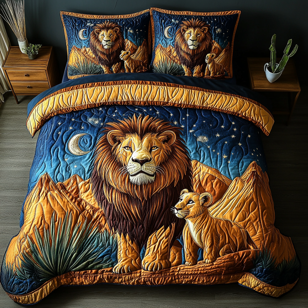 Lion Majesty Quilted Bedding Set Duvet Cover Bed Sheet Set Birthday Gifts For Lion Lovers