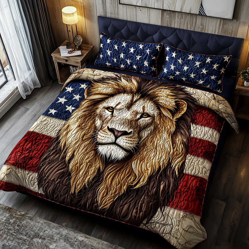 Lion Patriotic Quilted Bedding Set Duvet Cover Merch Lion Themed Gifts Lion Patriotic Quilted Bedding Set Duvet Cover Merch Lion Themed Gifts